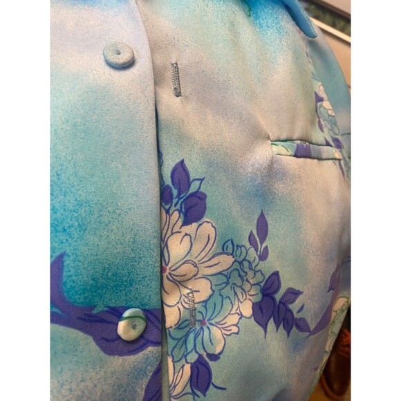 Vintage 70s HAWAII NEI Men's Size Med Hawaiian Shirt Blue White Purple Floral - Picture 6 of 7
